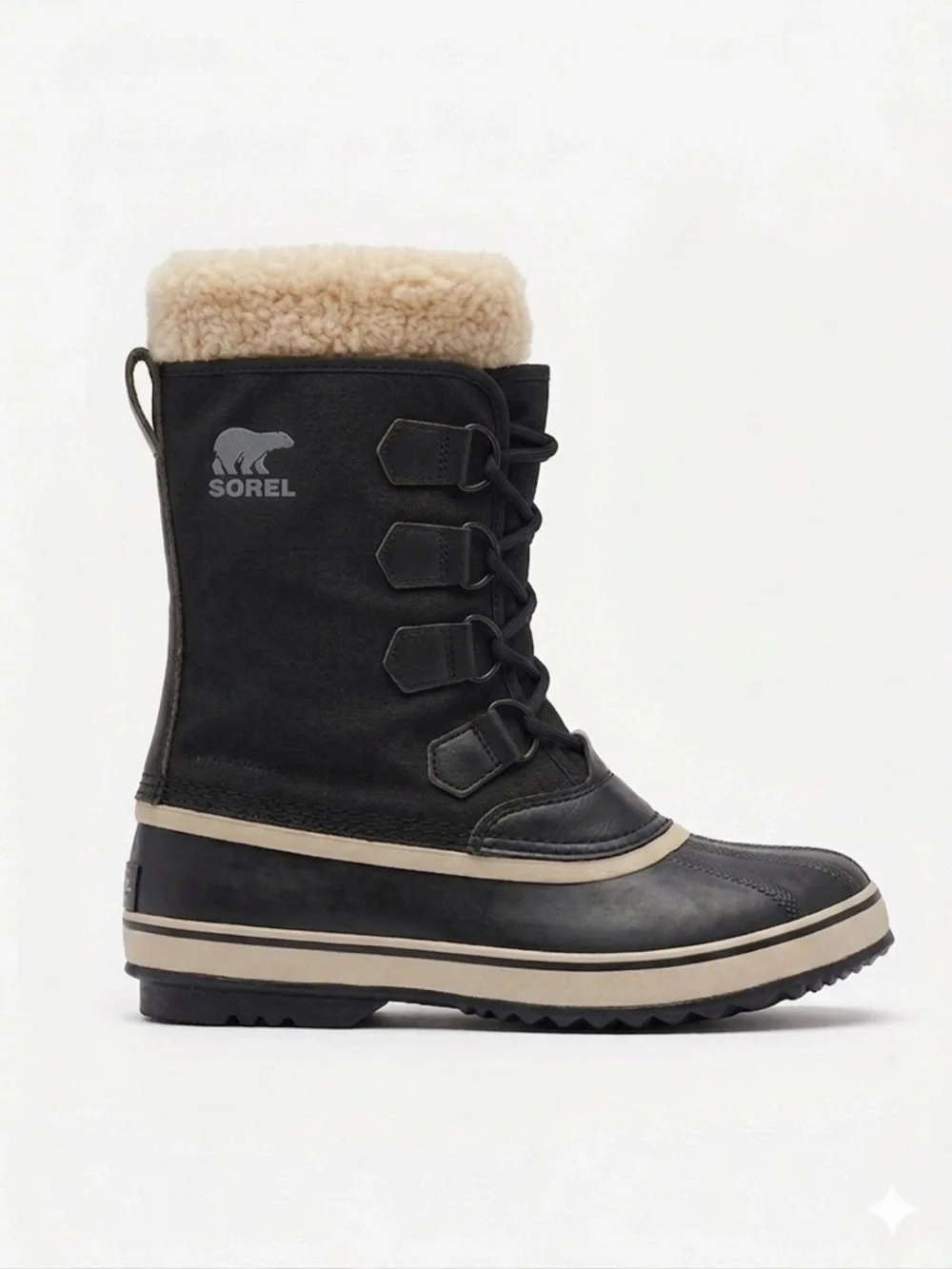 Sorel Black Winter Lace-Up Boots with Cream Shearling Top Size 9 - Picture 2 of 3